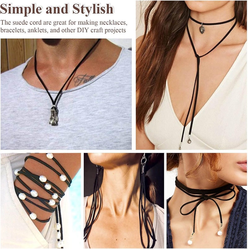 anezus Leather String, Flat Suede Cord Faux Leather Cord Thin Leather Lace for Bracelets, Necklaces, Jewelry Making and Art Crafts (2.7 MM Black) - Image 4